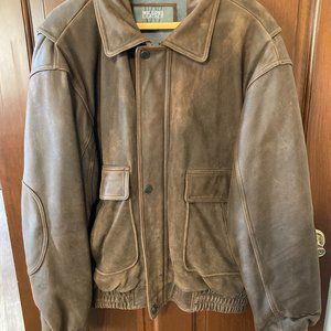 Wilson, distressed leather jacket with zip in liner. XL